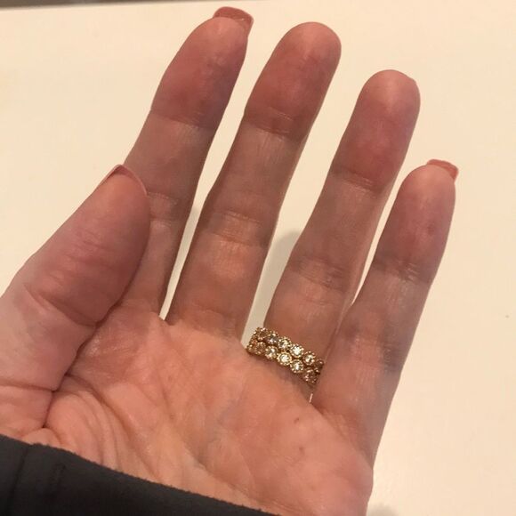 2 ETERNITY RINGS STACK SIMULATED DIAMOND COSTUME CZ GOLD TONE - Picture 7 of 7